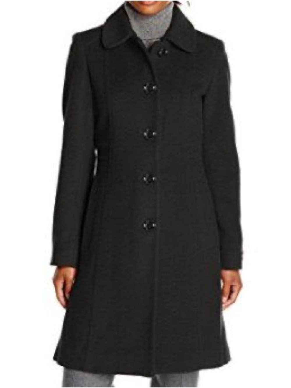 Anne Klein Lambs Wool Cashmere Blend Long Coat Black 6P Petite